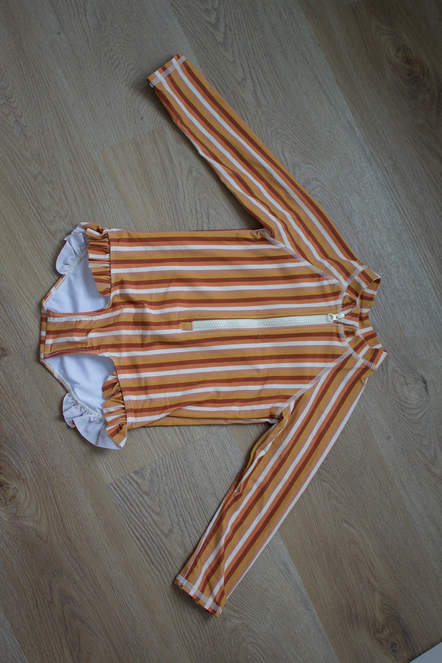 Rylee + Cru Sunset Stripes Ruffle Swimsuit